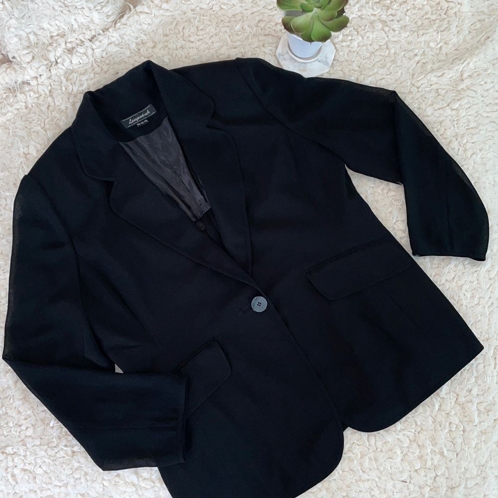 Women’s Black Mixed Material Blazer - Picture 1 of 9